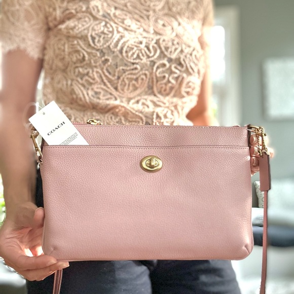 NWT Coach Polly Pebbled Leather Turnlock Crossbody Bag carnation - Picture 7 of 8
